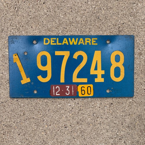 1959 1960 Delaware License Plate Auto Tag Garage Decor Vintage Riveted 197248
