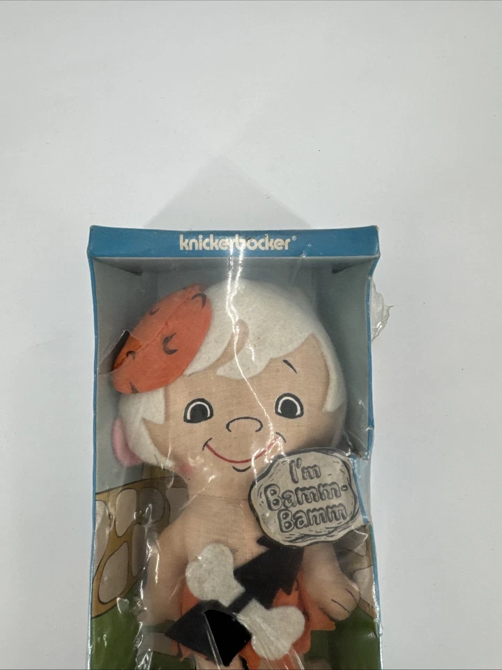 Mini muñeca de trapo vintage años 70 Knickerbocker Picapiedra Bam Bam en caja 6,5" de alto Foto 2 de 4