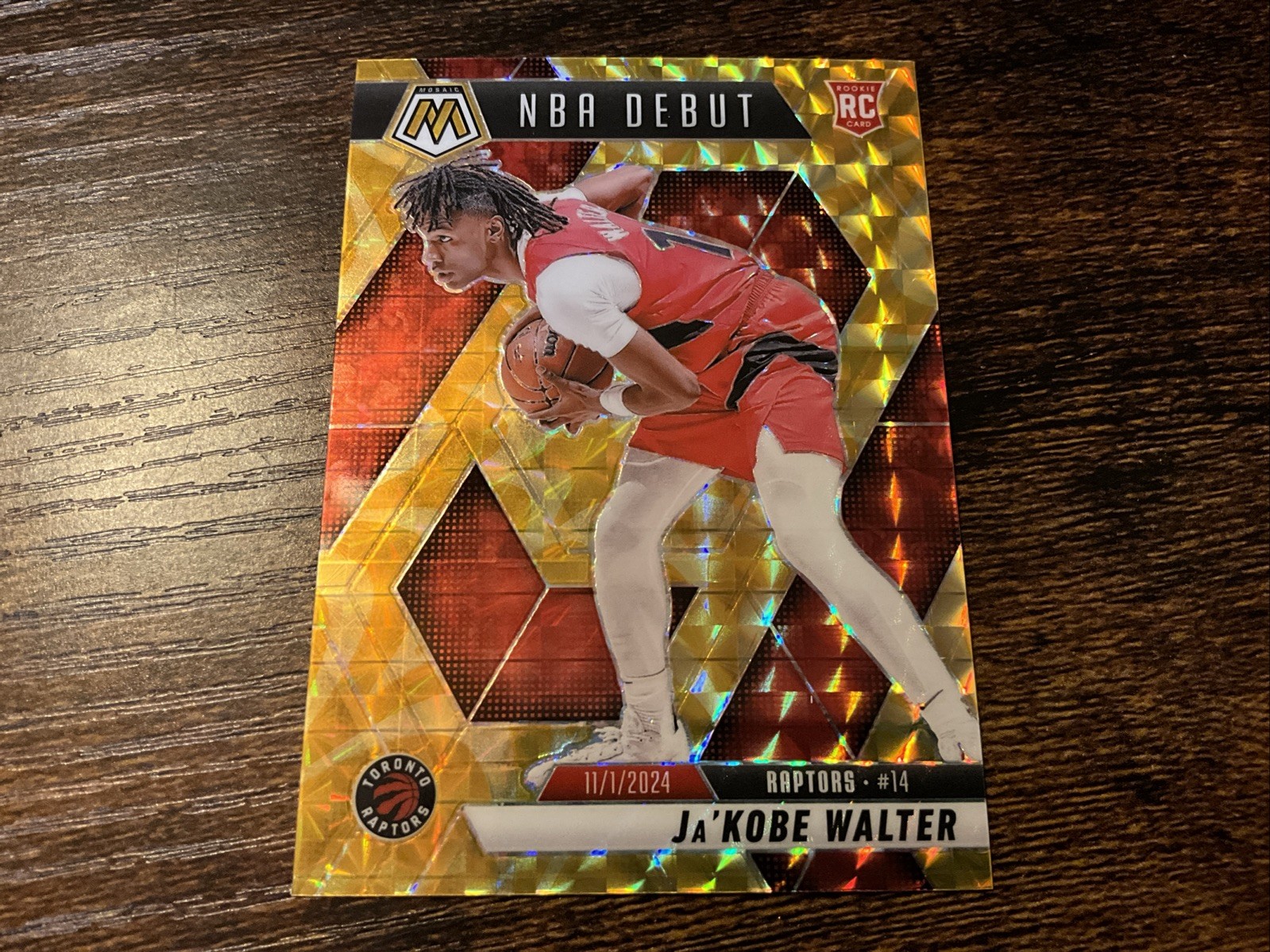 #188 Ja'Kobe Walter 2024 Panini Mosaic Yellow Reactive Prizm Debut RC Raptors
