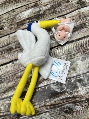 Stork Plush Stuffed Animal W/Baby For Baby Shower/Birth White 9'' Artistic Toys