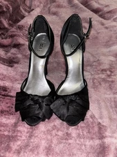 Black Bakers Heels 7B Open Toe Silk Bow Pumps