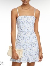 French Connection Camille Whisper Mini Dress Size 14 Floral Blue Flower $128 NWT