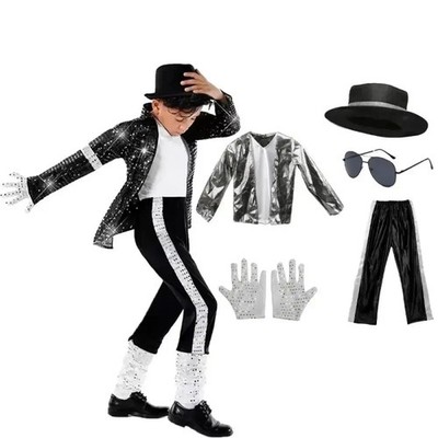 Kids Boys Michael Jackson Billie Jean Cosplay Black Suit Fancy Dress Up Costume