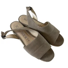 Sole Society 'Dolven' Women's 8.5 Suede Dune Taupe Slingback Flat Sandal