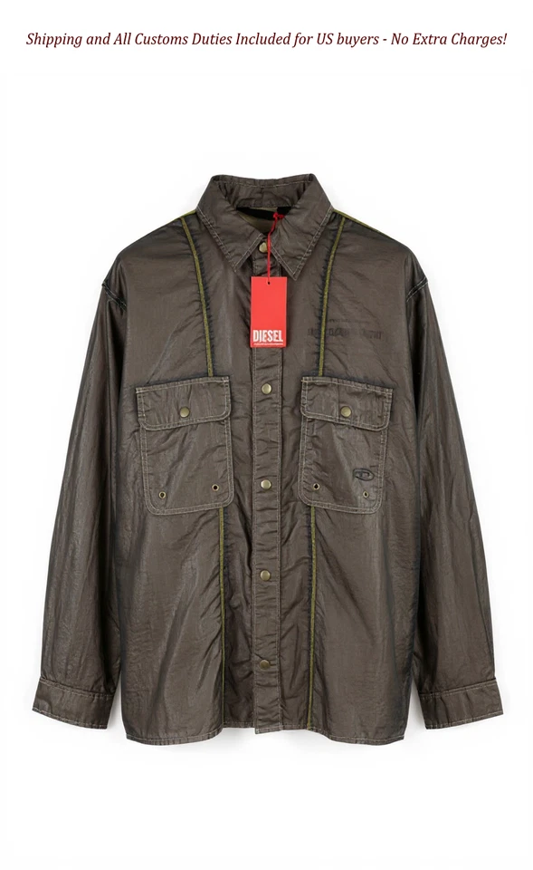 Diesel S-U24 Men's Jacket L Windbreaker Snap Buttons Coated Polo Shirt MSRP 275 - Image 2 of 4