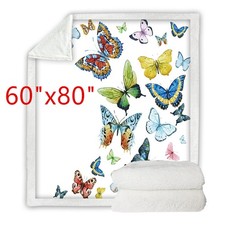 60"x80" Throw Blanket Colorful Butterfly Fluttering Print Sherpa Fleece Blanket