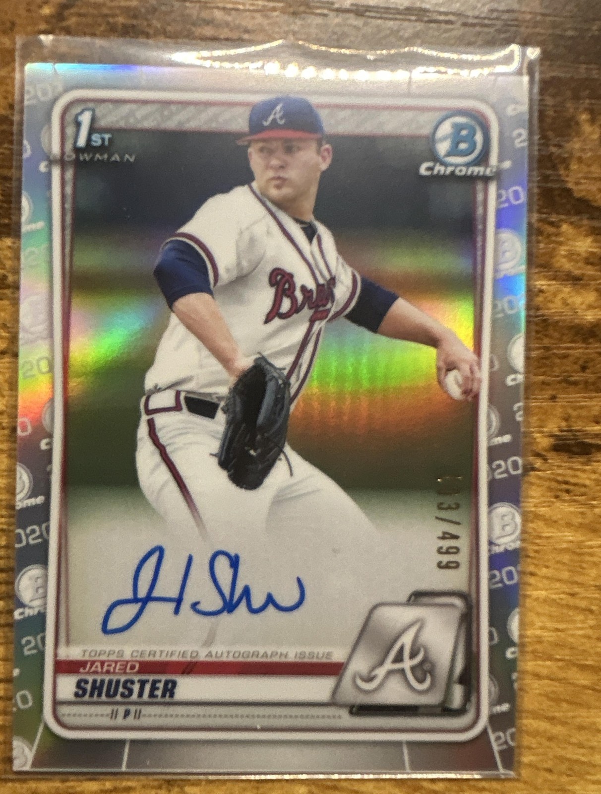 2020 Bowman Draft Jared Shuster #CDA-JS Chrome Pick Auto Refractor /499 Braves