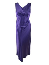 Lauren Ralph Lauren Women's Satin V-Neck Gown (14, Regal Plum) 883806256334
