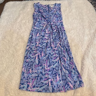 Lilly Pulitzer Odella V-Neck Midi Dress in Barton Blue Star Gazing  Size 12 NEW