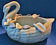 Vintage Unglazed Powder Blue Porcelain Swan Ashtray