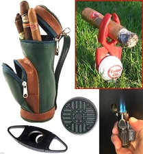 Cigar Caddy mini Golf bag Gift Set Humidor Lighter & Cutter &humidifier Holds 9