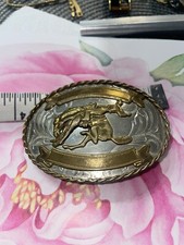 VINTAGE 1970s COWBOY BUCKING BRONCO WESTERN TROPHY BELT BUCKLE