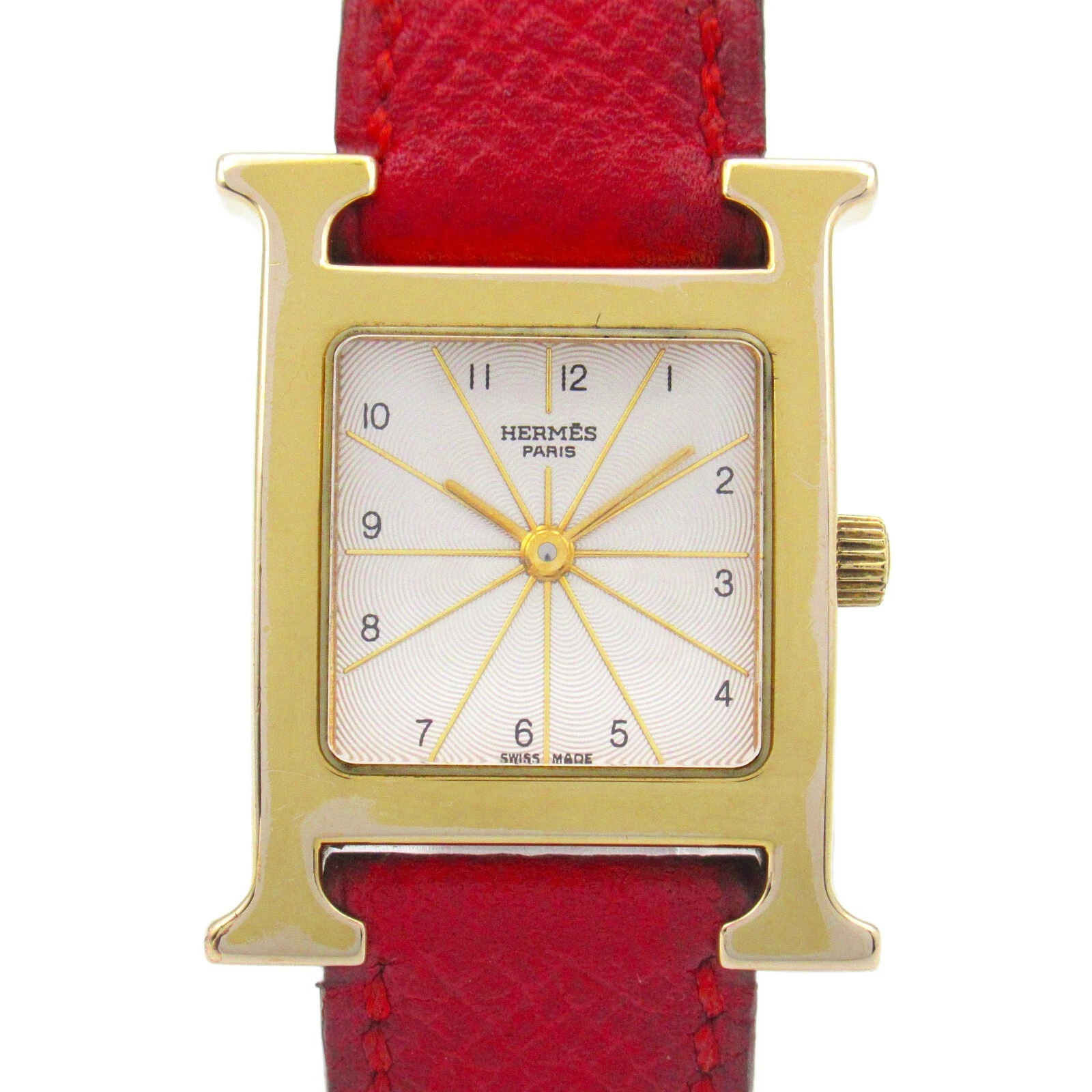 HERMÈS Orologio da polso HERMES H HH1.201 quarzo placcato oro cinturino in pelle