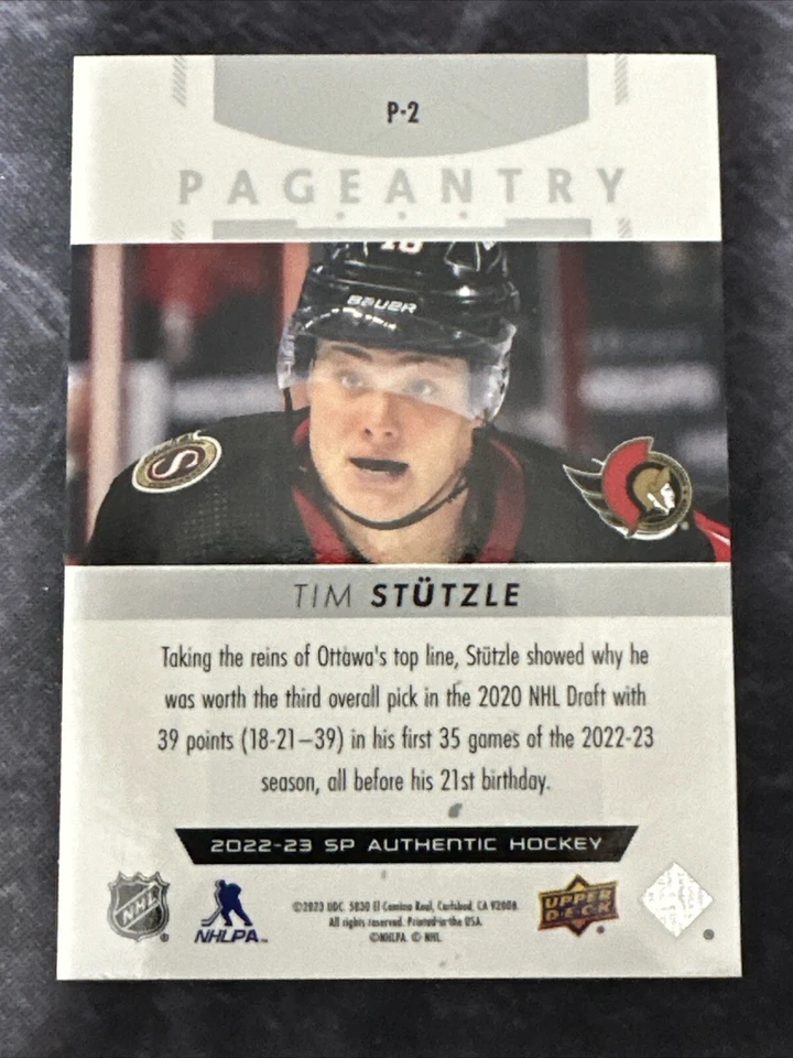 2022-23 SP Authentic Pagentry P2 Tim Stutzle Ottawa Senators - Image 2 of 2