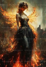 FIRE NYMPH ART PRINT, Fantasy Fairy Decor, Witchy Fae Gothic Woman Poster F307
