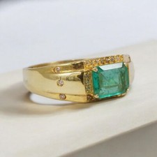 Emerald Octagon Cut With 14K Solid Gold Ring For Men's 917