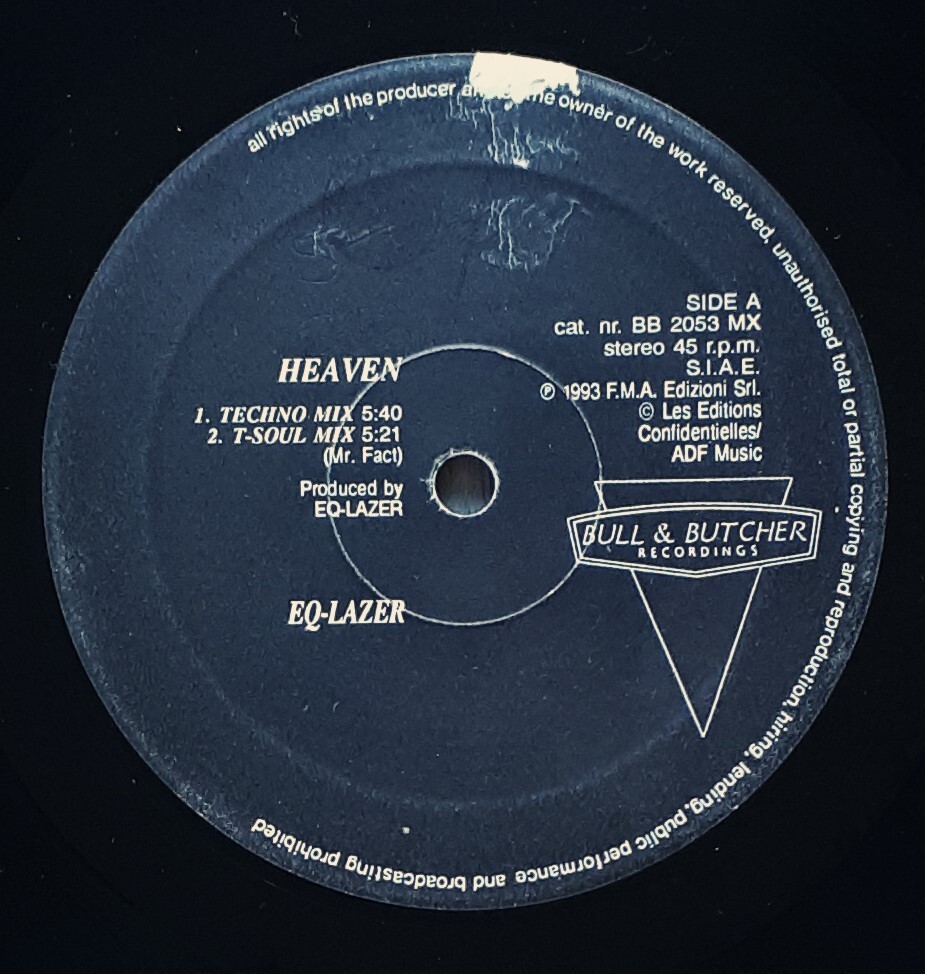 EQ-LAZER – Heaven    1993 12" VINYL   90'S TECHNO / ITALIAN DANCE / HOUSE