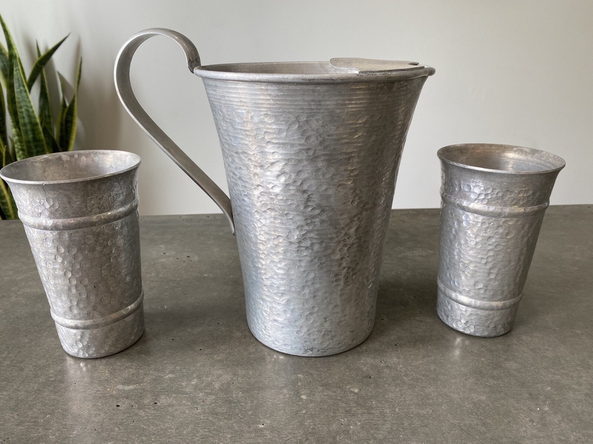 Vintage Gailstyn Hammered Aluminum Pitcher and Tumblers Set Party