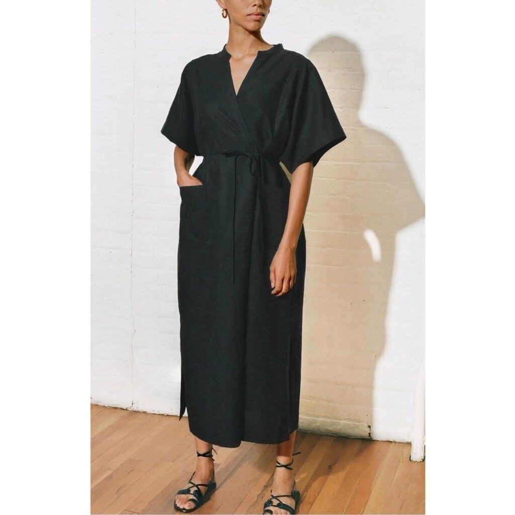 mara hoffman linen dress MARA HOFFMAN Namari off-the-shoulder linen and cotton-blend twill midi dress