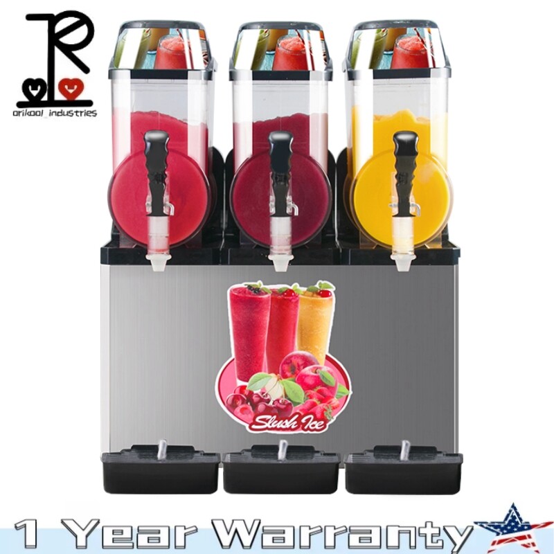1100W 45L 3-Tank Stainless Steel Commercial Slushy Machine for Margarita Frozen Drinks