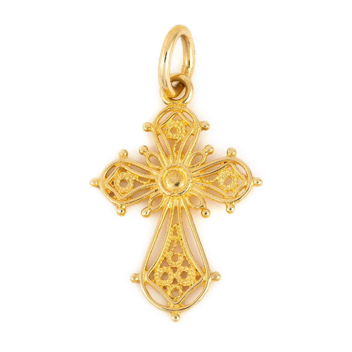 Byzantine Filigree Cross Pendant 18K Yellow Gold, Greek
