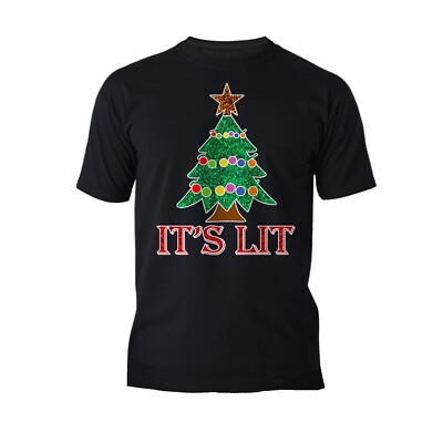Christmas Tree Its Lit Meme Xmas Sparkle Star Fun Cute Cool Men's T-shirt  UK
