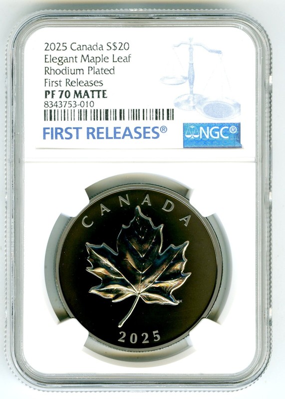 2025 $20 CANADA RHODIUM SILVER PROOF NGC PF70 ELEGANT MAPLE LEAF FIRST RELEASES
