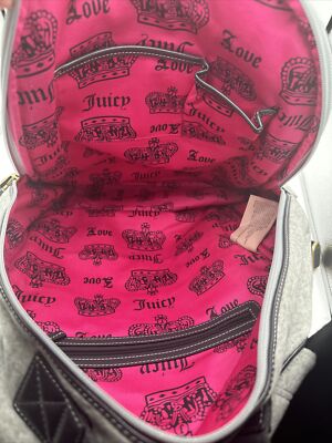 Y2K JUICY COUTURE Gray Velour BACKPACK Bookbag Crown School Work RARE Y2K Velour JUICY COUTURE Full Size Gray Backpack  main image 3