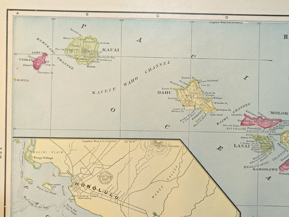Mapa del Estado de las Islas Hawaianas 1903 Litografía a Color 11 1/4" x 14 1/2" EE. UU. Foto 4 de 4