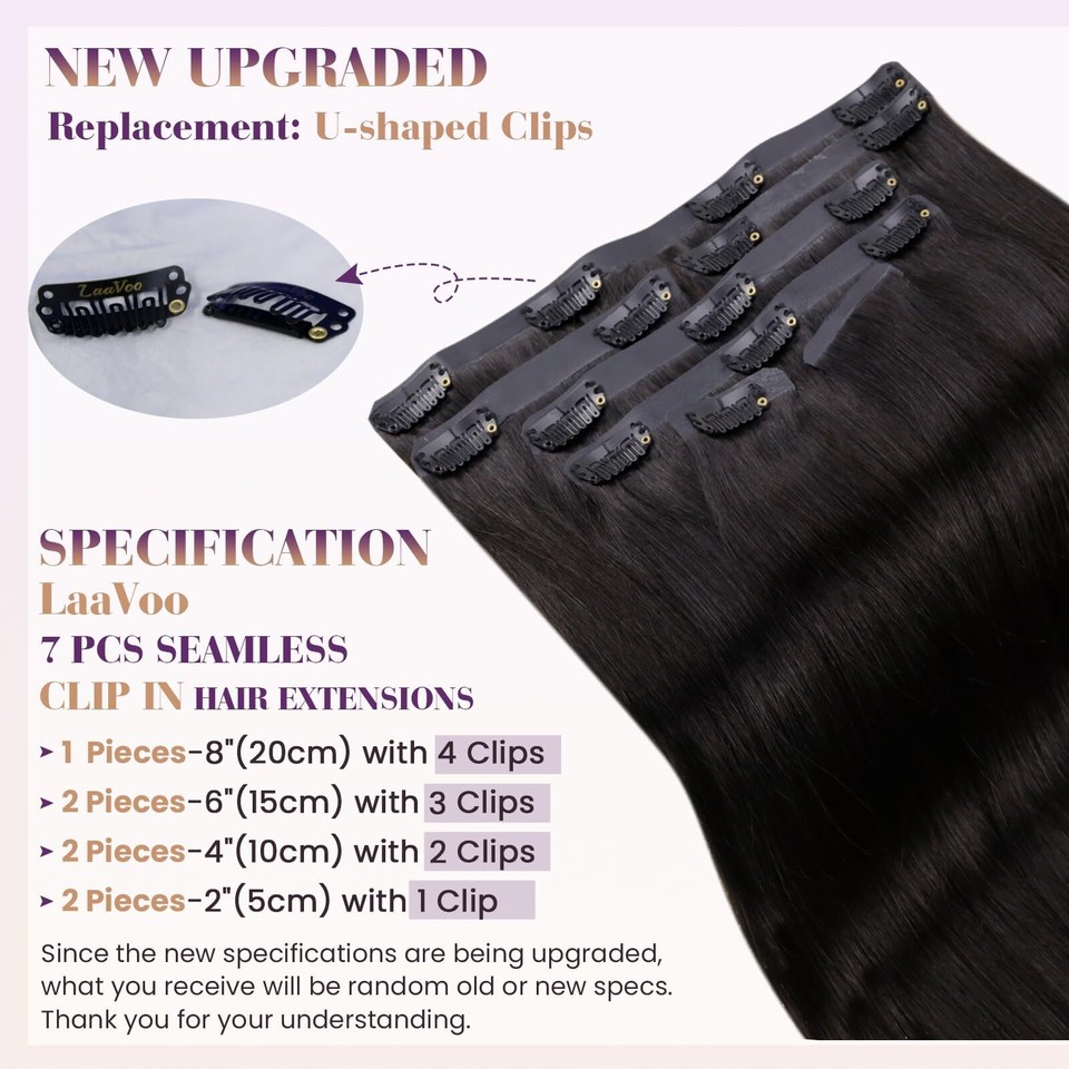 LaaVoo Seamless Clip in Hair Extensions Real Human Hair Black Human