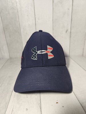 Under Armour American Flag UA Logo Baseball Hat navy blue men's size med/large