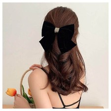 Vintage Black Large Velvet Bow Hair Clip Barrette - 2 Pack Black - Women, B...