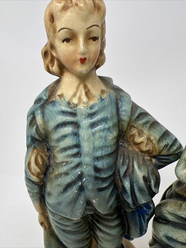 Vintage 1940's New Art Wares 10" blue Figurines Chalkware Man & Woman - Picture 6 of 8