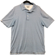 Straight Down Polo Shirt Mens Medium Blue Gray Stripe Short Sleeve Preppy Golf