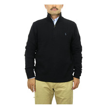 Polo Ralph Lauren 1/4 Zip Solid Wool Cashmere Blend Sweater with Pony - Black -