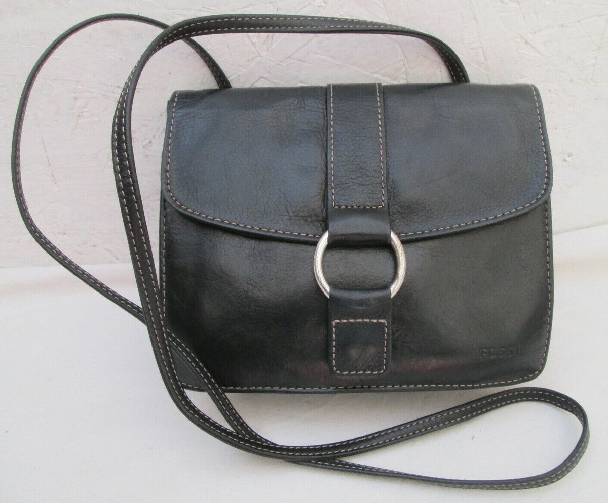 Sac à Main FOSSIL En Cuir Vintage - Authentique, Couleur Noir/marron Foncé