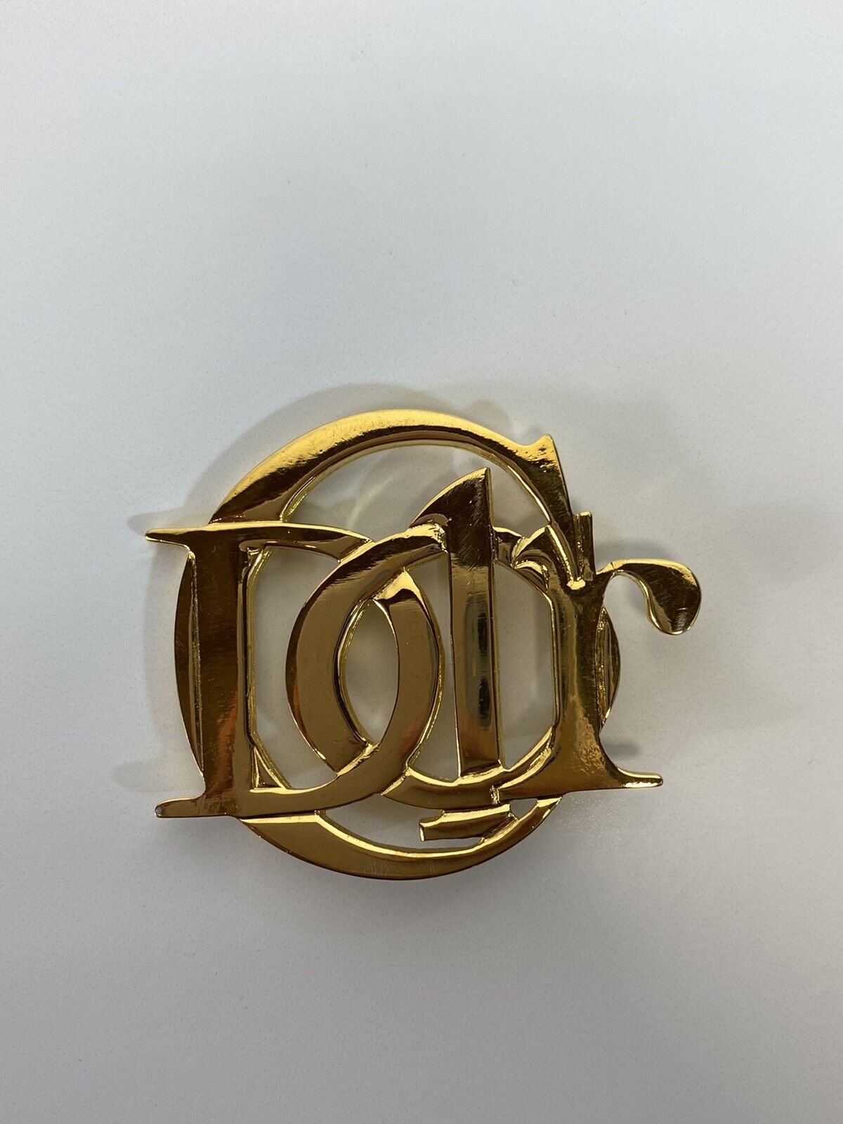 Rare Vtg Christian Dior Gold Logo Brooch - image 1