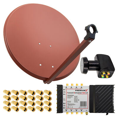 SAT Anlage 80cm Satelliten Schüssel Rot Antenne Multischalter 5/8 LNB F-Stecker