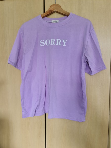 Simple Basic Cotton Slogan T-shirt Lilac Ladies Size 6-8 Relaxed Fit Oversized