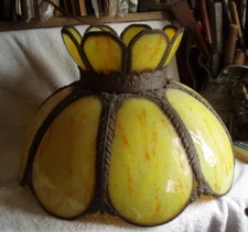 STUNNING LIME GREEN ORANGE RARE VINTAGE ANTIQUE RETRO SLAG GLASS SWAG LAMP LIGHT