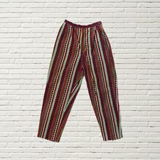 Vintage 50s Corduroy Pants Printed Striped Cigarette Side Zip Size Xxs