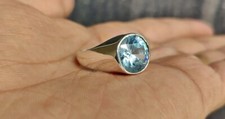 Aquamarine Ring, Diamond Cut Aqua Gemstone, 925 Solid Silver, Men  s Size 5