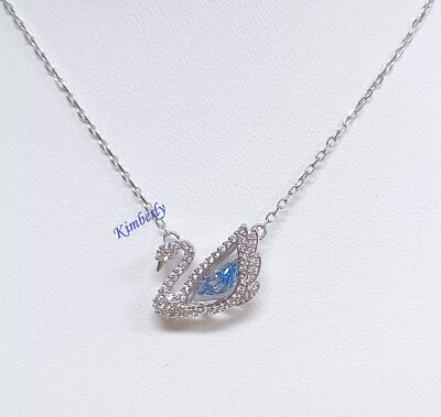Swarovski Dancing Swan Necklace 125th Ann. Clear/Blue Crystal RHS