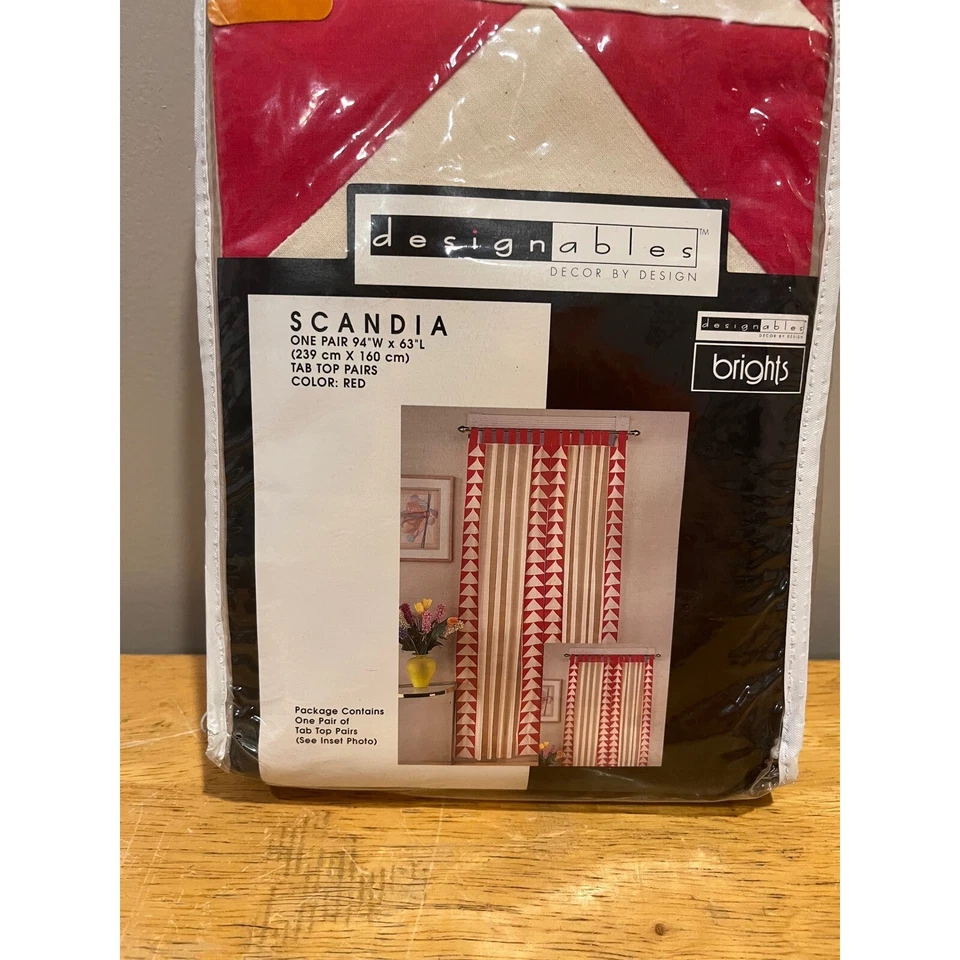 Designables Scandia Red Retro 80s Triangle  Curtain Panels Pair 94x63 Tab Top - Image 3 of 4