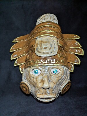 Aztec Inspired Ceramic Mask - Ready to Hang - Hand Built - 2024