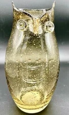 Art Glass Vase 10" Owl, HD Designs, Gold Flecks & Bubbles, Birds, nature