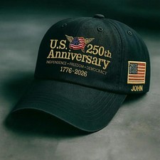 Personalized USA 250th Anniversary Hat 1776  2026 Patriotic Embroidered Cap