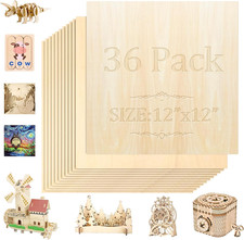 36 Pack Basswood Sheets 12x12x1/8 3mm Plywood for DIY Crafts  Model Making
