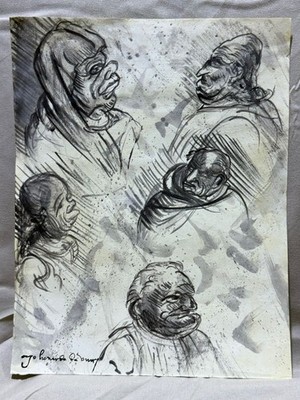 LEONARDO DA VINCI  drawing and painting on old paper signed stamped vintage