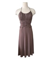 BCBGMaxAzria Y2K Solid Brown Halter Milkmaid Dress Size Medium Neutral Coquette